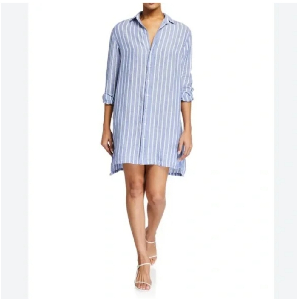 Frank & Eileen Hunter Blue and White Striped Shirt Dress, Small